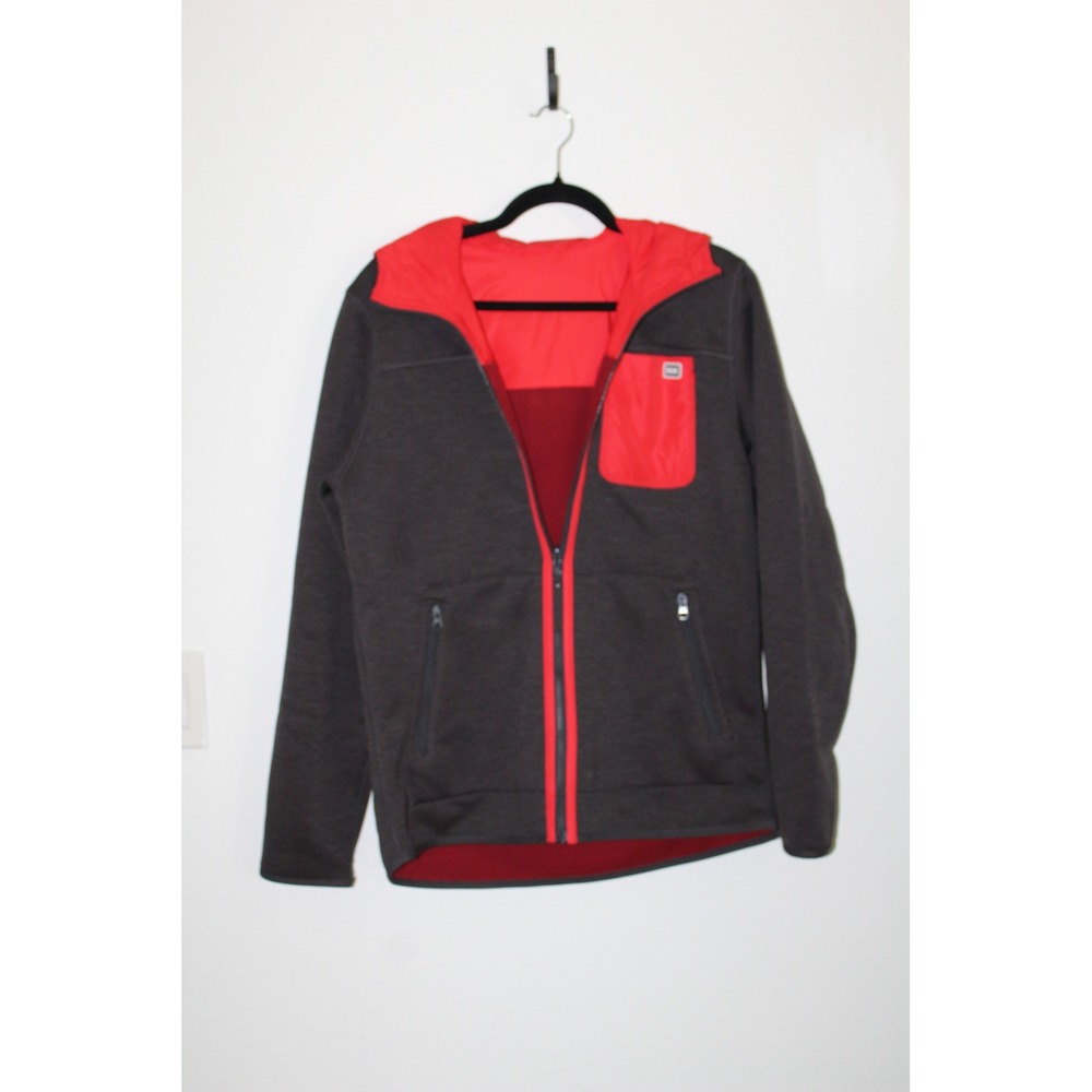 Helly Hansen Mens Reversible Full Zip Hooded Jacket Grey Burgundy Red Fleece L